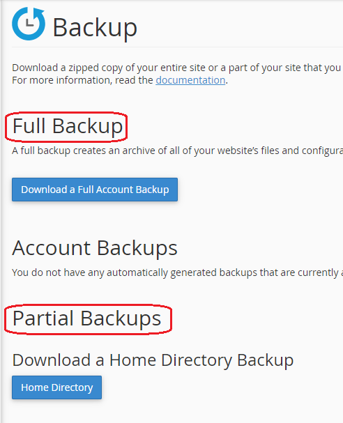 Partial Full Backup cPanel