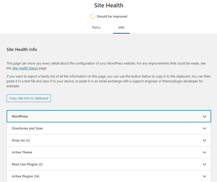 Site Health Info PHP Version