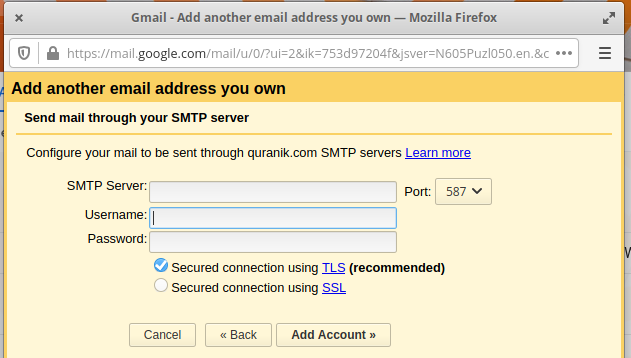 Add SMTP server and username