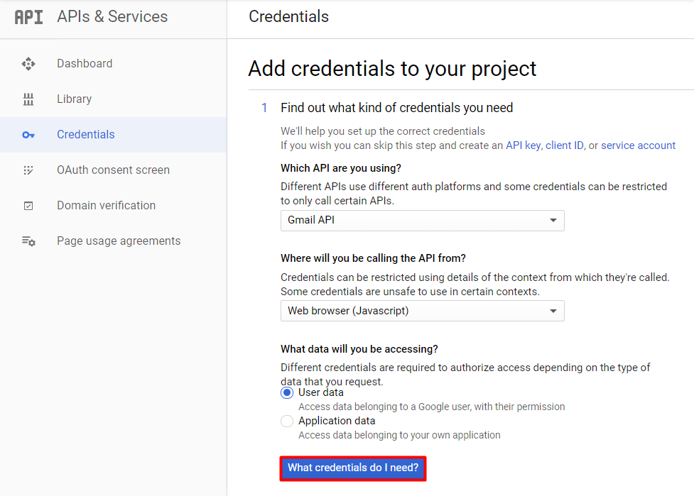 add credentials to gmail api