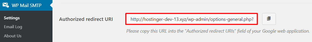 copy wp mail smtp authorized redirect uri