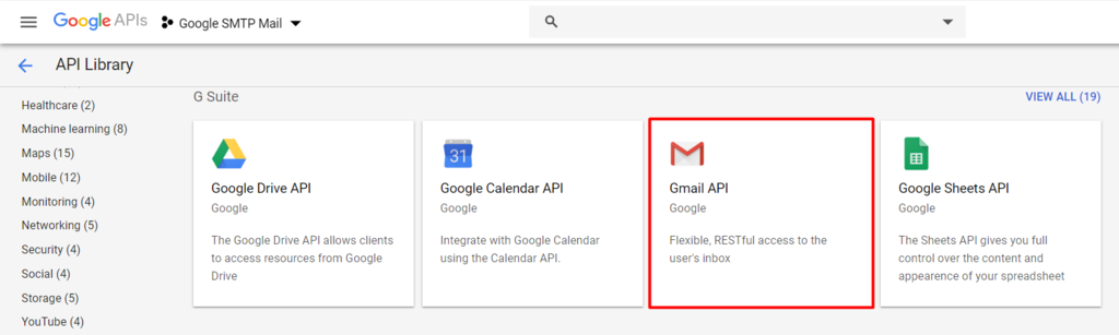 gmail api in the google api library