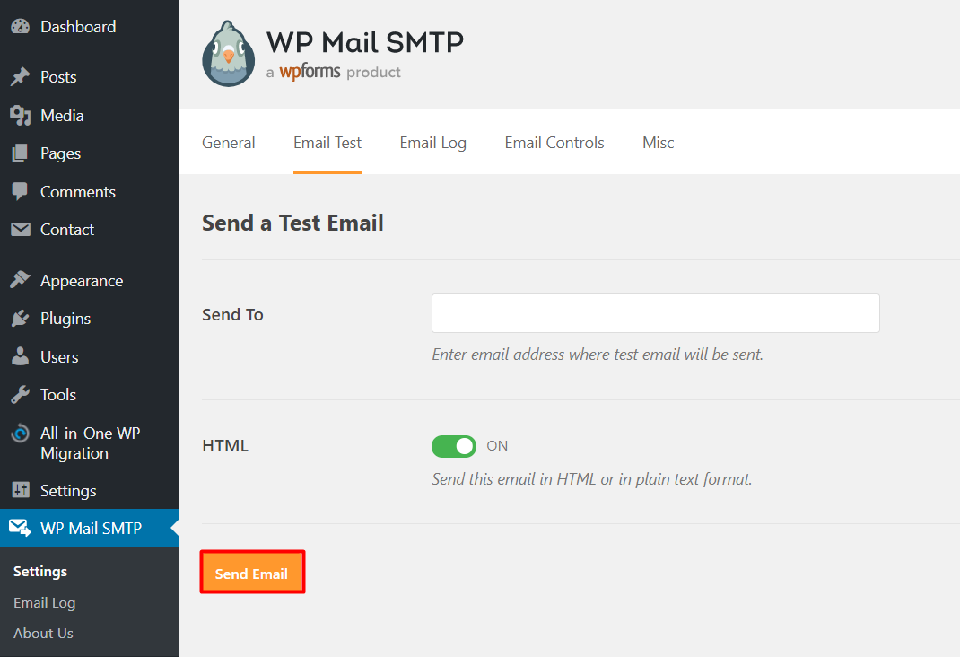 sending-test-email-in-wp-mail-smtp-plugin