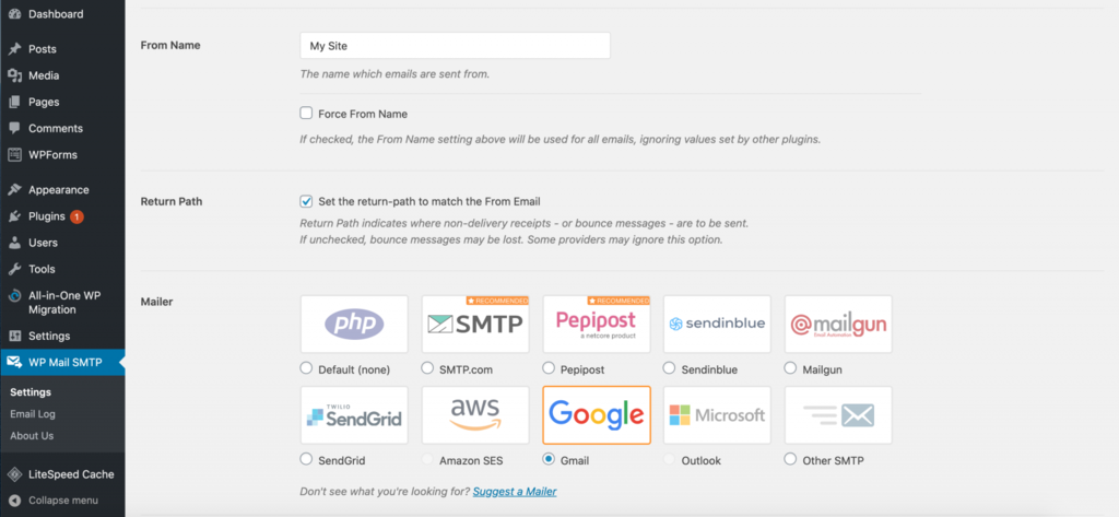 wp mail smtp settings